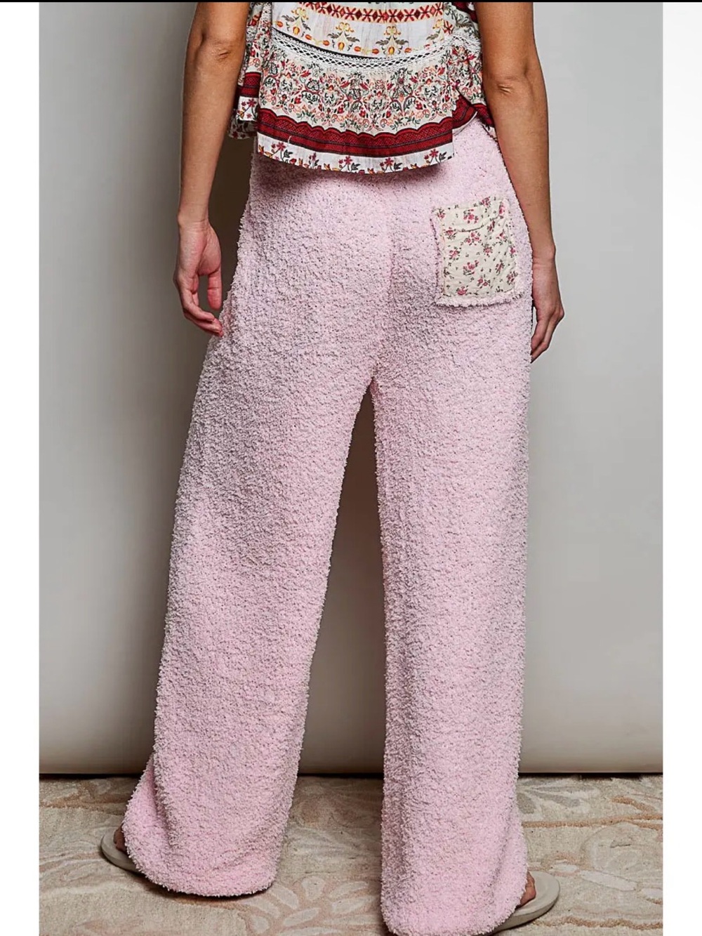 NWT POL Solid Adjustable Drawstring Waist Pink Casual FLUFFY Sweater Pants - Picture 3 of 8